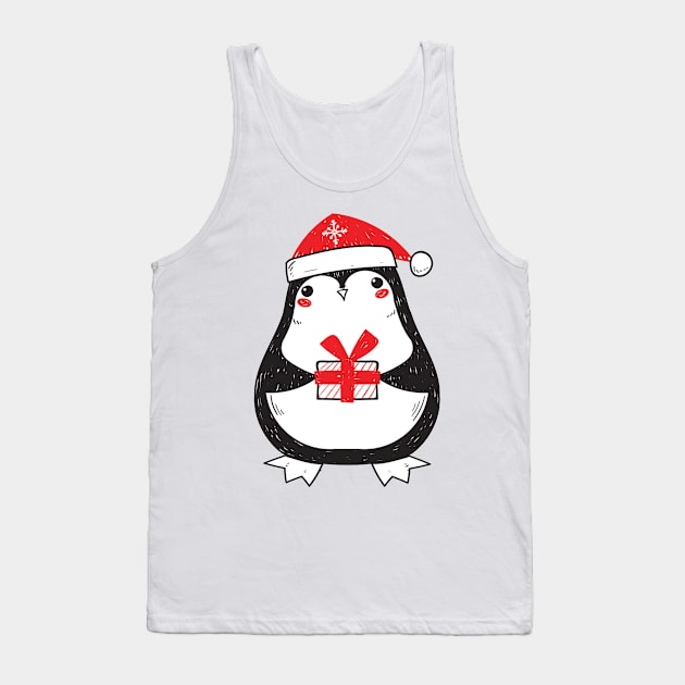 Cheerful Christmas Penguin Tank Top by Korry